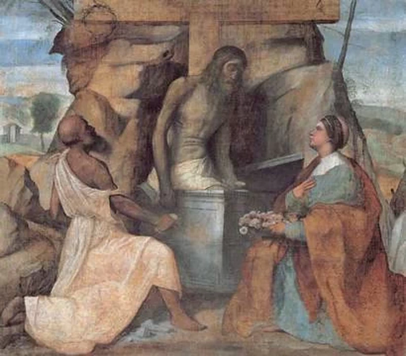 76 Alessandro Bonvicino Moretto Santi Girolamo e Dorotea adorano Gesù nel sepolcro Brescia santa Maria in Calchera