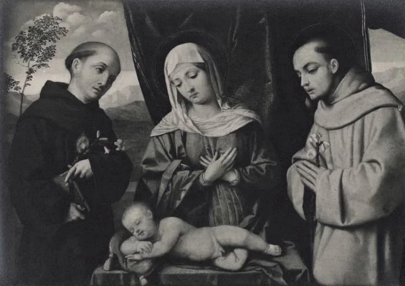 Il Moretto 209 Adorazione del Bambino con san Nicola da Tolentino e sant'Antonio da Padova londra