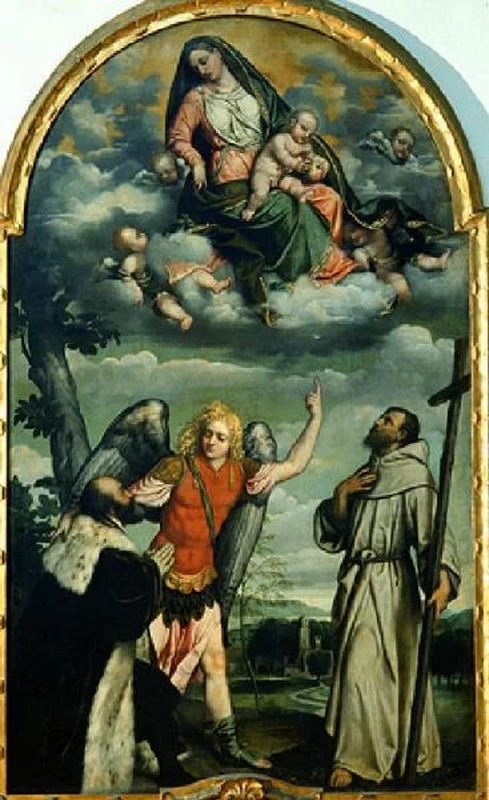 Il Moretto 227 Madonna con Gesù Bambino in gloria con santi e donatore Pinacoteca Tosio Martinengo a Brescia