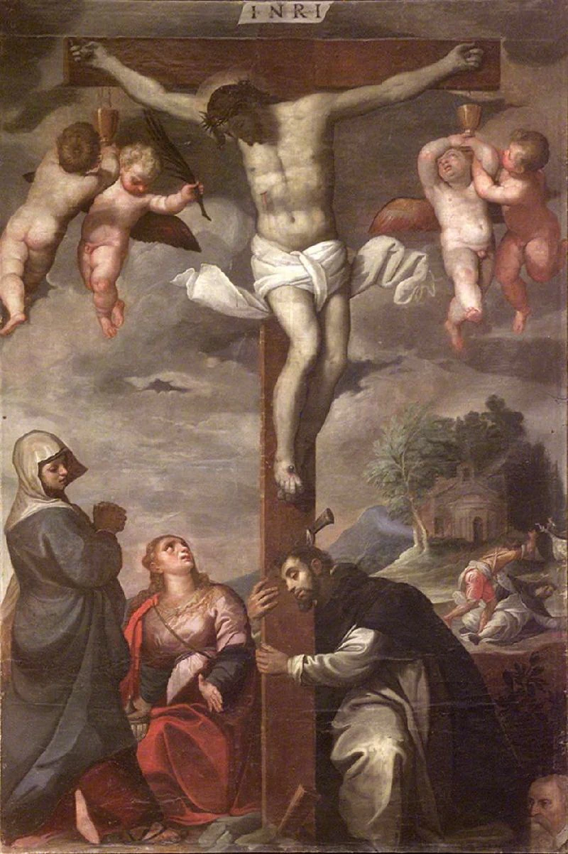  33-Gandino A. sec. XVII, Gesù Cristo crocifisso tra la Madonna, Maria Maddalena e Pietro-beweb 