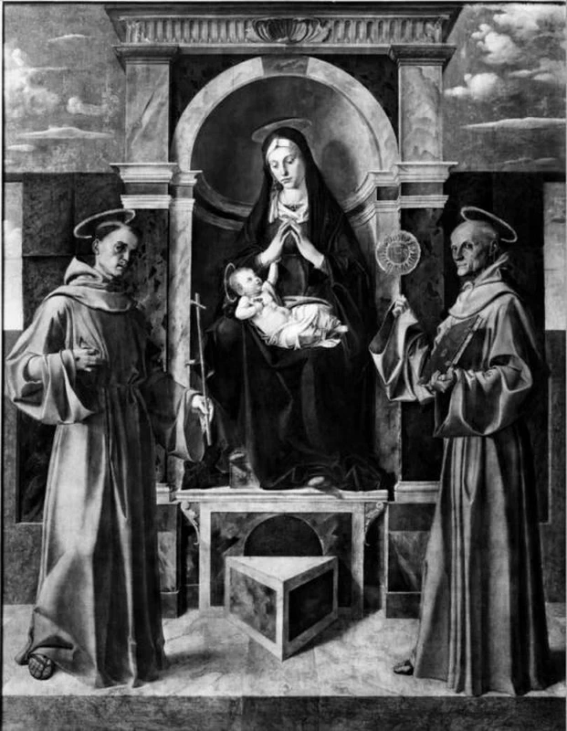 Bartolomeo Montagna 49 Madonna con Bambino in trono tra San Francesco d'Assisi e San Bernardino da Siena Milano, Pinacoteca Brera