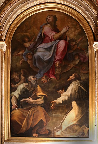 51-Girolamo muziano e jacopo del duca, assunta tra i santi Matteo e Francesco nella cappella di palazzo mattei di giove