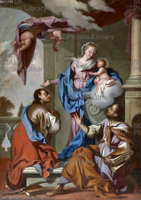 49-Madonna con Bambino tra i SS.Cosma e Damiano - olio su tela - Antonio Paglia - 1753 - Timoline (Bs), chiesa parrocchiale dei SS. Cosma e damiano-archivio Scala