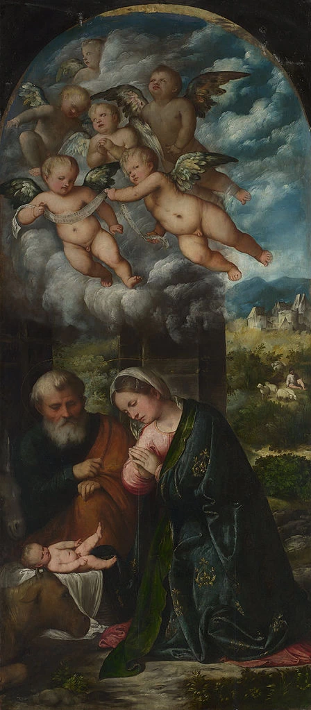 Il Romanino 13 Altare della natività di Gesù con San Gaudioso, San Filippo Benizi, Sant'Alessandro, San Girolamo National Gallery, Londra dettaglio