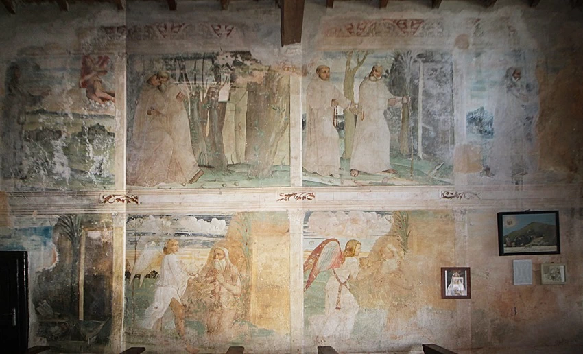 Il Romanino 185 Sant'Onofrio di Bovezzo (Bs),LA VOCAZIONE eremitica La prima delle due pareti laterali affrescate. con le Storie di S. Onofrio