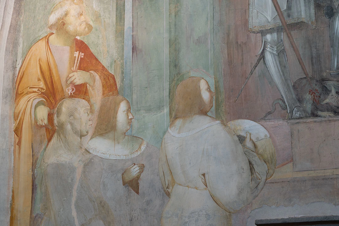 Il Romanino 464 Tavernola, Pieve di San Pietro Madonna in trono col Bambino e santi dettaglio 1