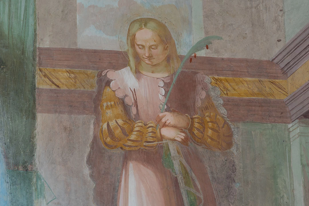 Il Romanino 465 Tavernola, Pieve di San Pietro Madonna in trono col Bambino e santi dettaglio 2