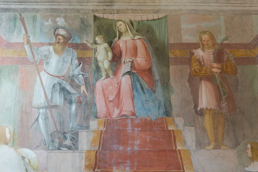Il Romanino 466 Tavernola, Pieve di San Pietro Madonna in trono col Bambino e santi dettaglio 3