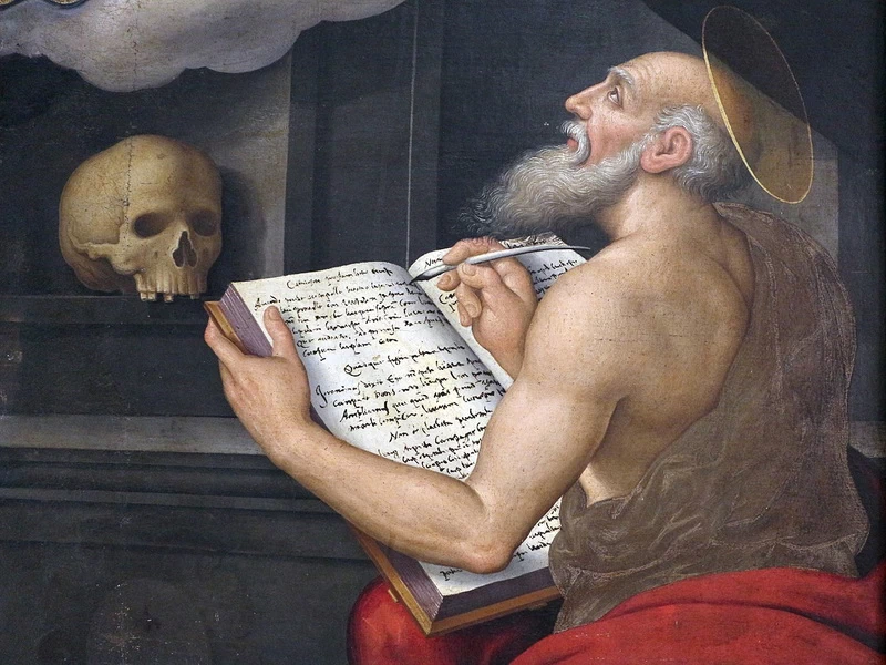 1539 Giovanni Battista Bertucci Apparizione della Vergine a san Girolamo e ritratti di due Cavina Museo d'Arte della città di Ravenna dettaglio
