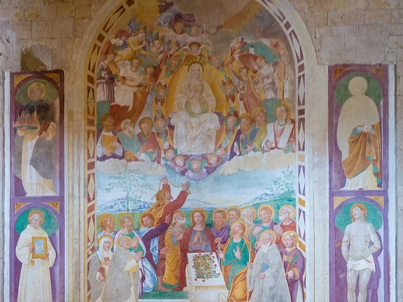 1492 Vincenzo Tamagni Assunzione di Maria chiesa dei Santi Salvatore e Cirino ad Abbadia a Isola sulla Via Francigena, Monteriggion