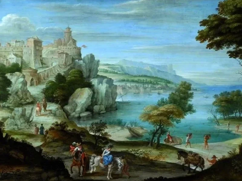 1576 Giovanni Battista Viola Una spiaggia con un castello Museo Bowes