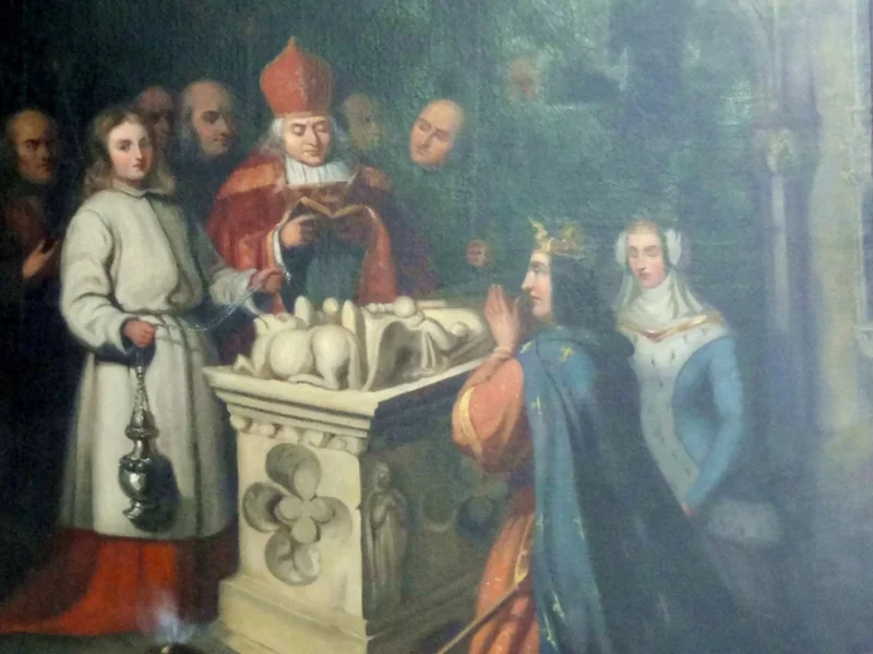 1812 Rose d'Arquinvilliers San Luigi e la regina Bianca si recano a pregare presso la tomba di San Gauthier, nell'abbazia di Saint Martin, vicino a Pontoise.