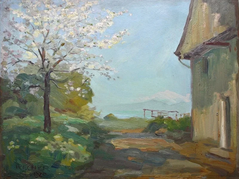 1878 Remigius Geyling Paesaggio del Lago di Zurigo con Santis