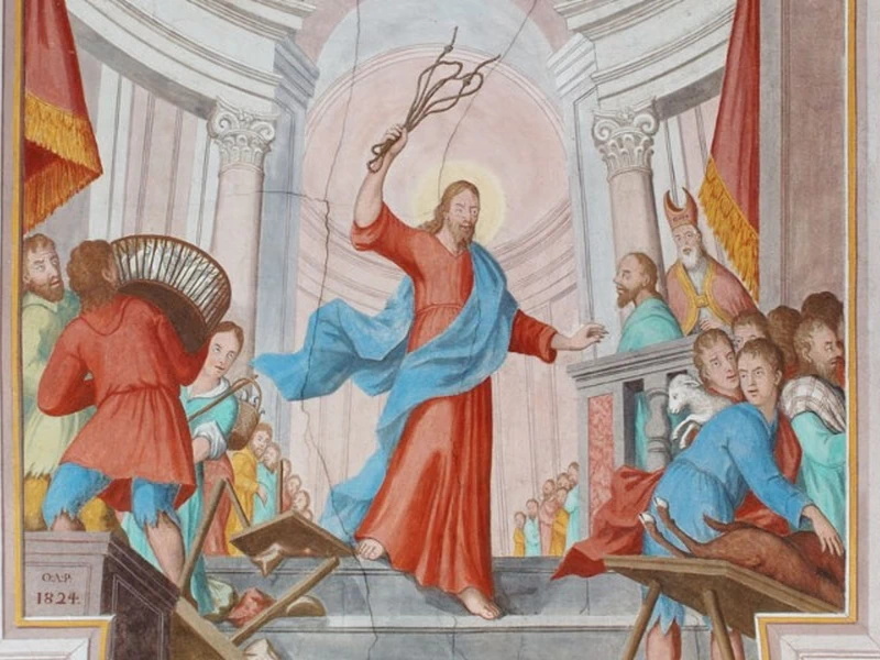 1777 Domenico Paghini Gesù scaccia i mercanti dal Tempio chiesa di San Clemente, Povoletto