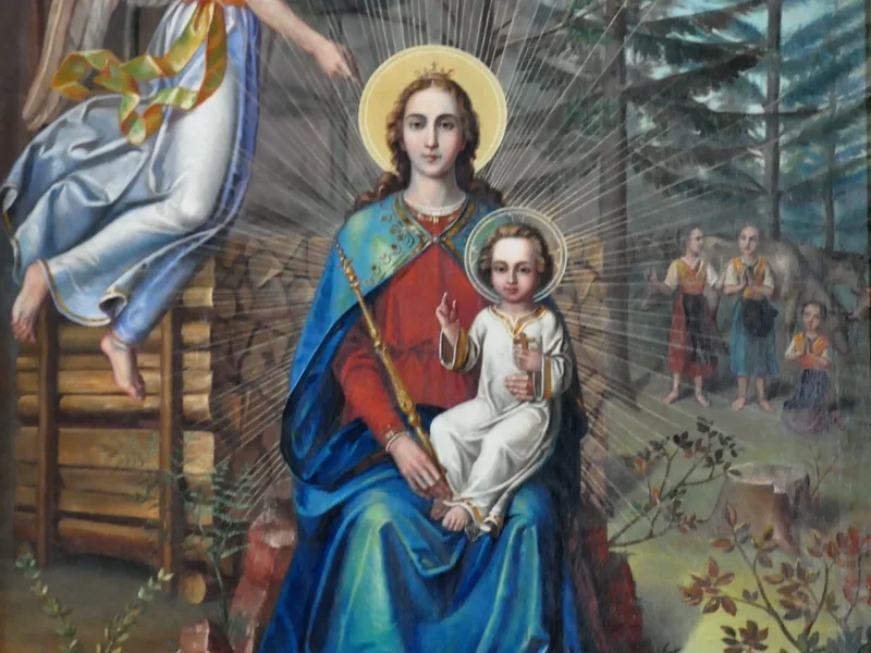 1866 Peter Markovi Dipinto dell'altare maggiore raffigurante l'apparizione mariana nella succursale di Maria im Walde a Dolina