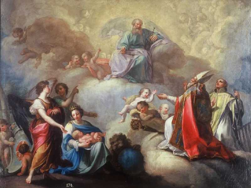1744 Jacinto Gómez Pastor Alegoría del nacimiento del infante Carlos Clemente Real Academia de Bellas Artes de San Fernando