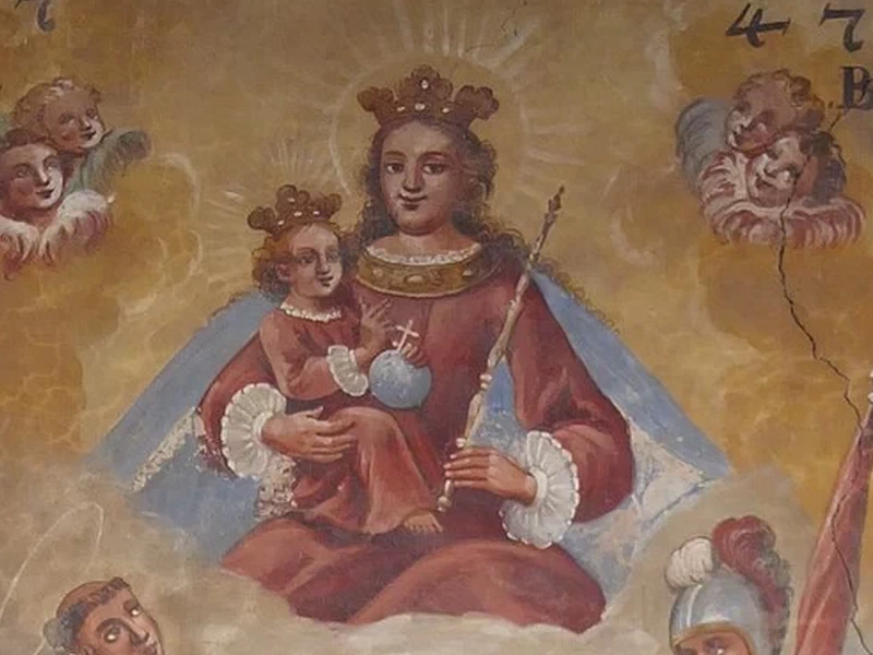 1697 Mattia Lampi Madonna con Bambino e santi (sant'Antonio di Padova a sinistra, san Romedio al centro, san Floriano a destra)