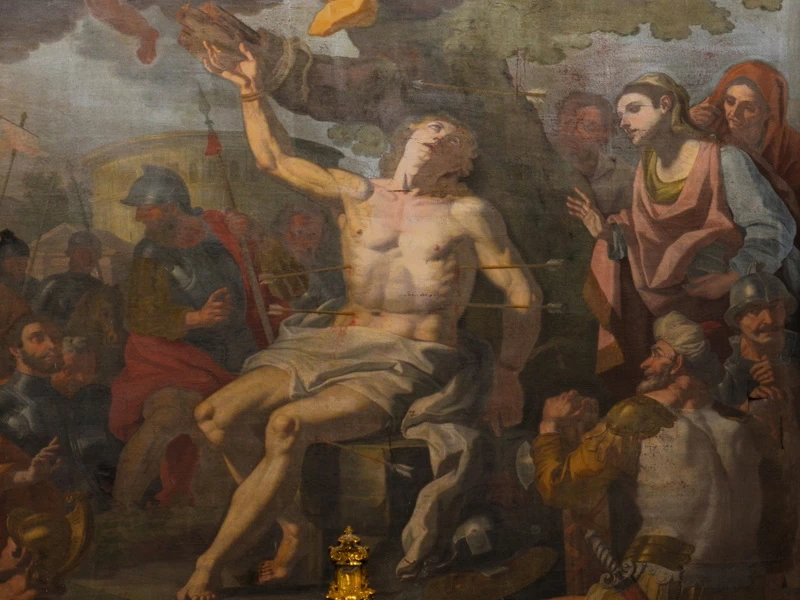 1689 Santolo Cirillo Martirio di San Sebastiano Aversa, Cattedrale di San Paolo dettaglio