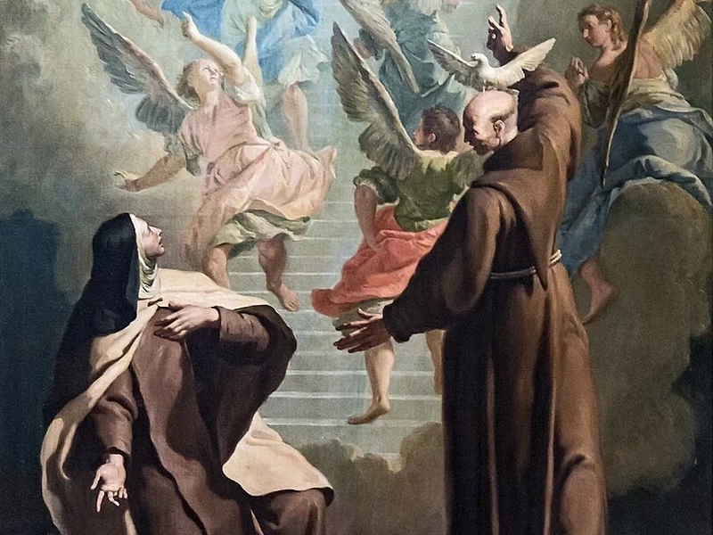 1707 Francesco Fontebasso San Pietro d'Alcantara addita a Santa Scolastica la via del Paradiso Chiesa di san Francesco d'Assisi, Venezia