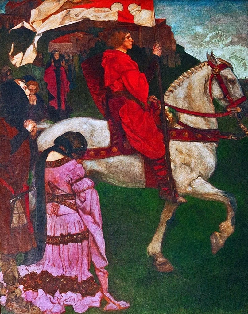 Edwin Austin Abbey 42 La ricerca e il raggiungimento del Santo Graal Il consegnatore