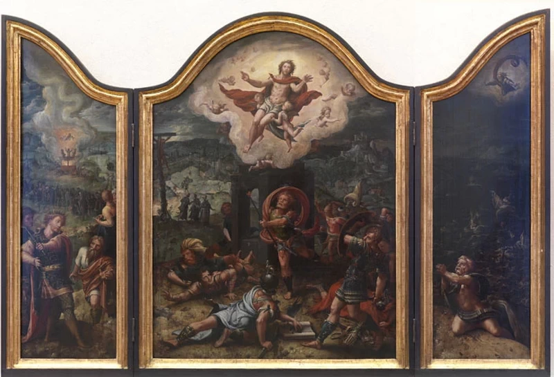 Pieter Coecke van Aelst 125 Resurrezione di Cristo e dell'Antico Testamento Staatliche Kunsthalle Karlsruhe