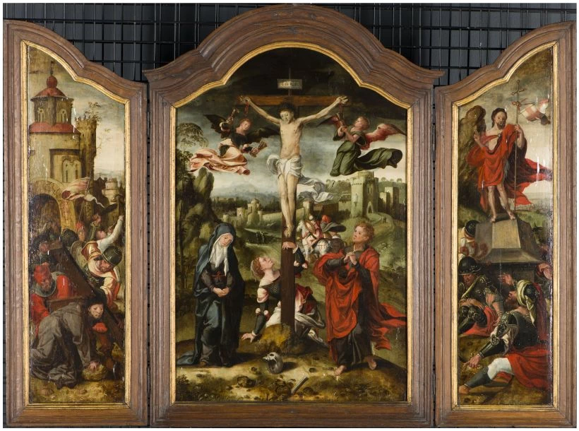 Pieter Coecke van Aelst 62 Crocifissione, il trasporto della croce e la risurrezione di Cristo Fries Museum, Leeuwarden