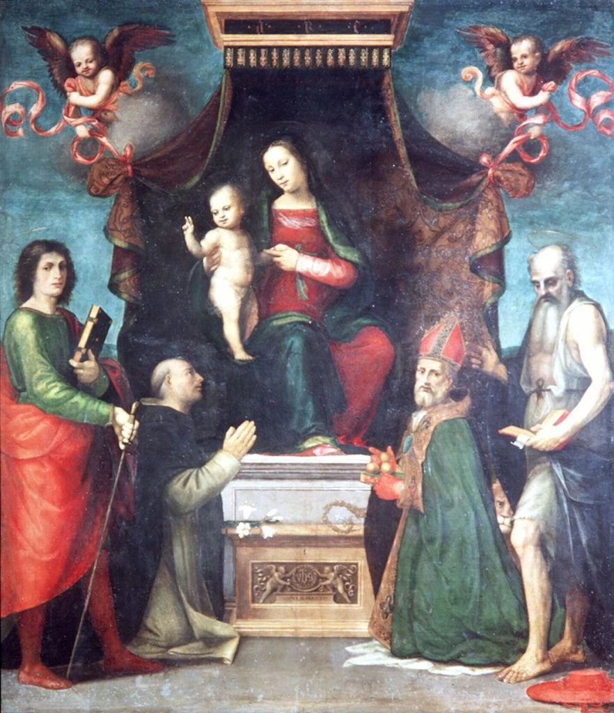 Mariotto Albertinelli 54 Madonna con Bambino in trono con San Giuliano l'Ospedaliere, San Domenico, San Nicola di Bari e San Girolamo Galleria degli Uffizi, Firenze