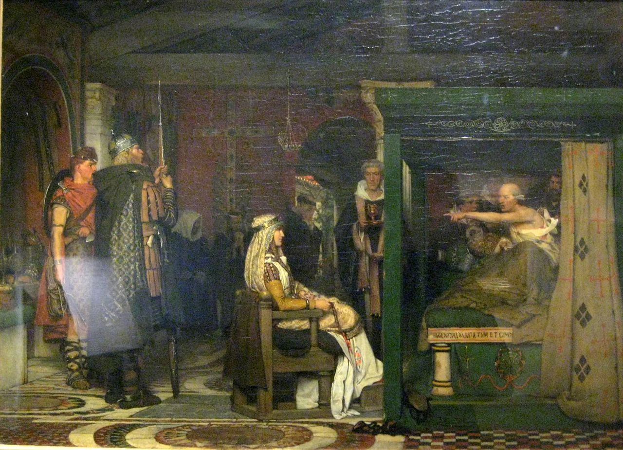 Lawrence Alma Tadema 86 La regina Frédegonde sul letto di morte di San Pretesto, vescovo di Rouen
