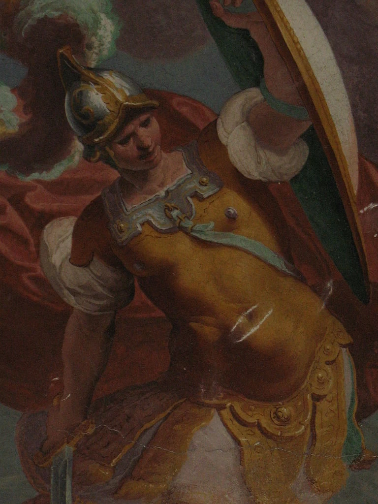 Giovanni Andrea Ansaldo 35 Perseo decapita Medusa Villa Spinola di San Pietro dettaglio