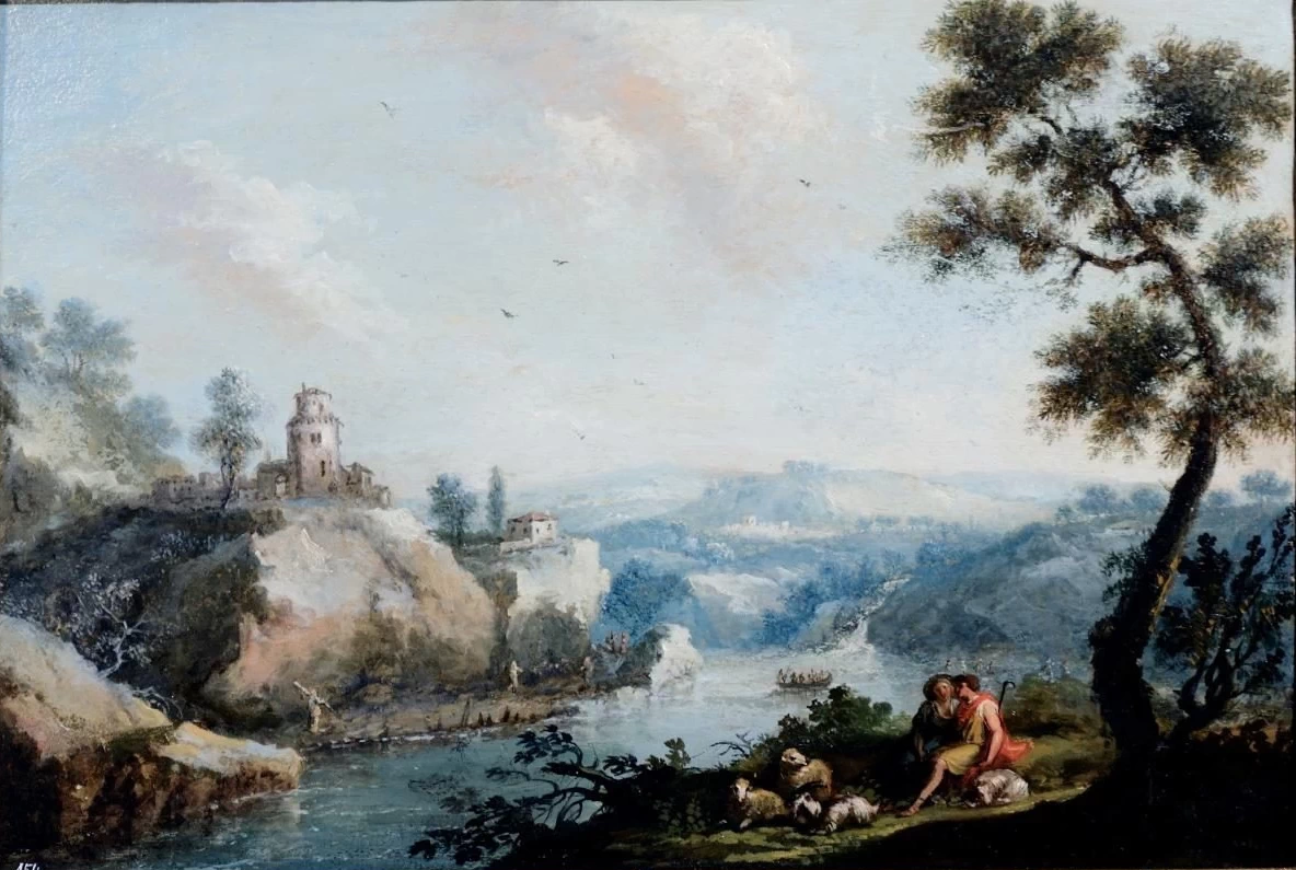 Paesaggio arcadico con scena pastorale