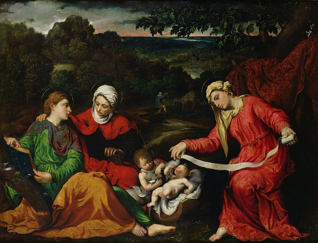 Paris Bordon 123 Riposo durante la fuga in Egitto con San Giovanni Battista, Santa Elisabetta e Santa Caterina