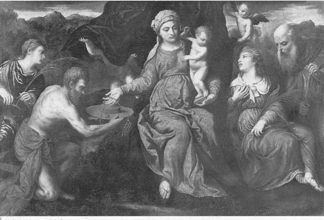 Paris Bordon 91 Madonna con Bambino, San Girolamo, Santa Caterina, una figura femminile con palma e Sant'Antonio Abate Brera, Milano
