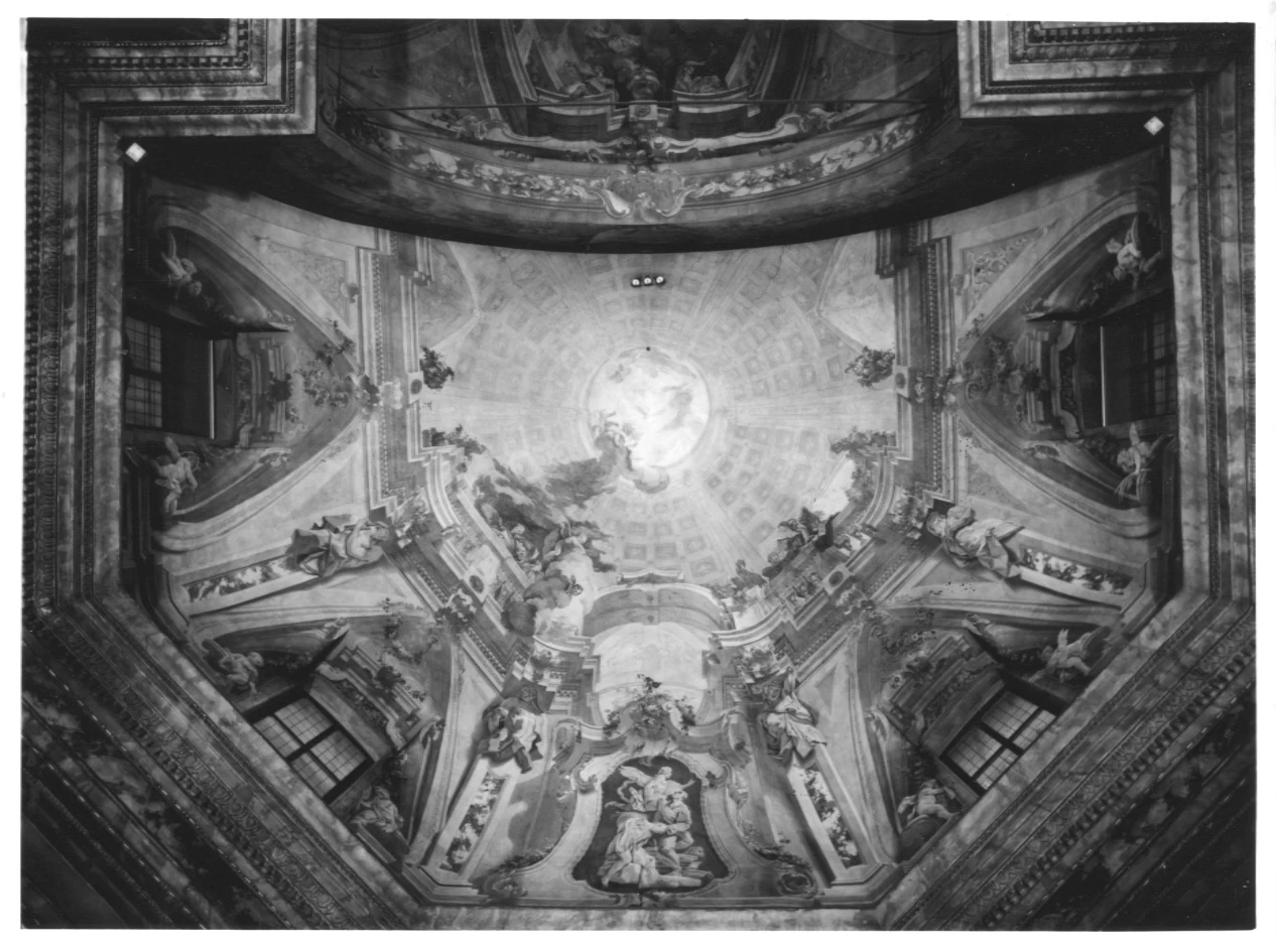 Mattia Bortoloni 59 Glorificazione dell'Eucarestia, Spirito Santo rappresentato come colomba, il sacrificio di Isacco, telamoni angeli rappresentati come bambini Bergamo