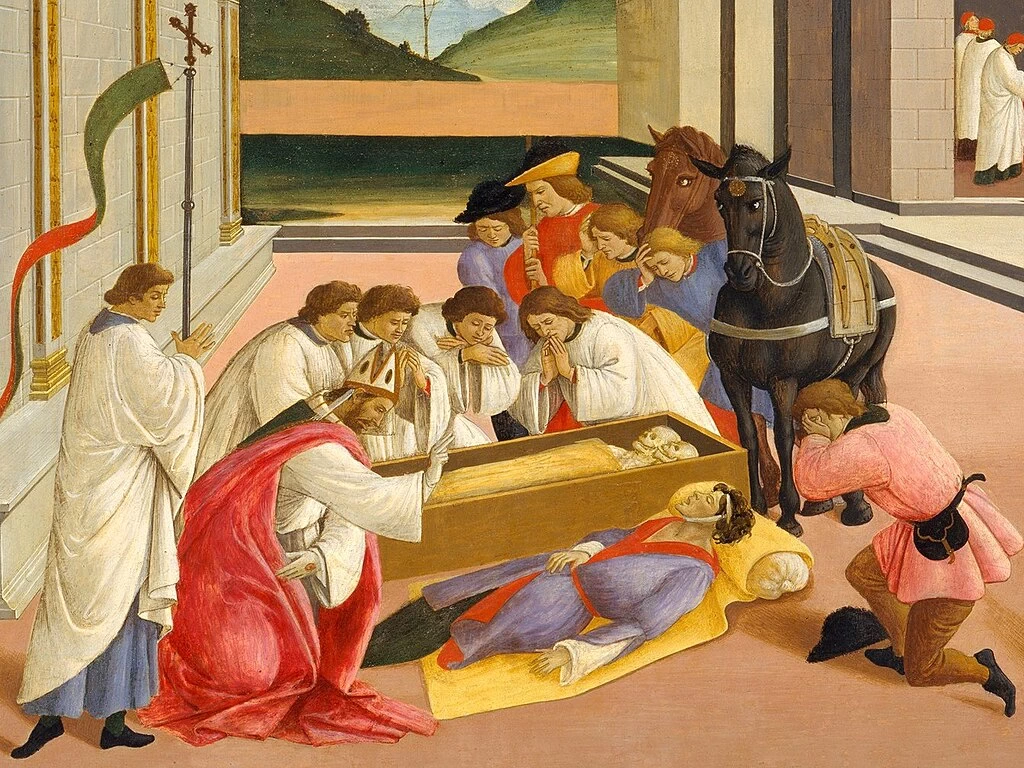 Botticelli 286 Tre miracoli di San Zenobiu Metropolitan Museum of Art, New York dettaglio 3