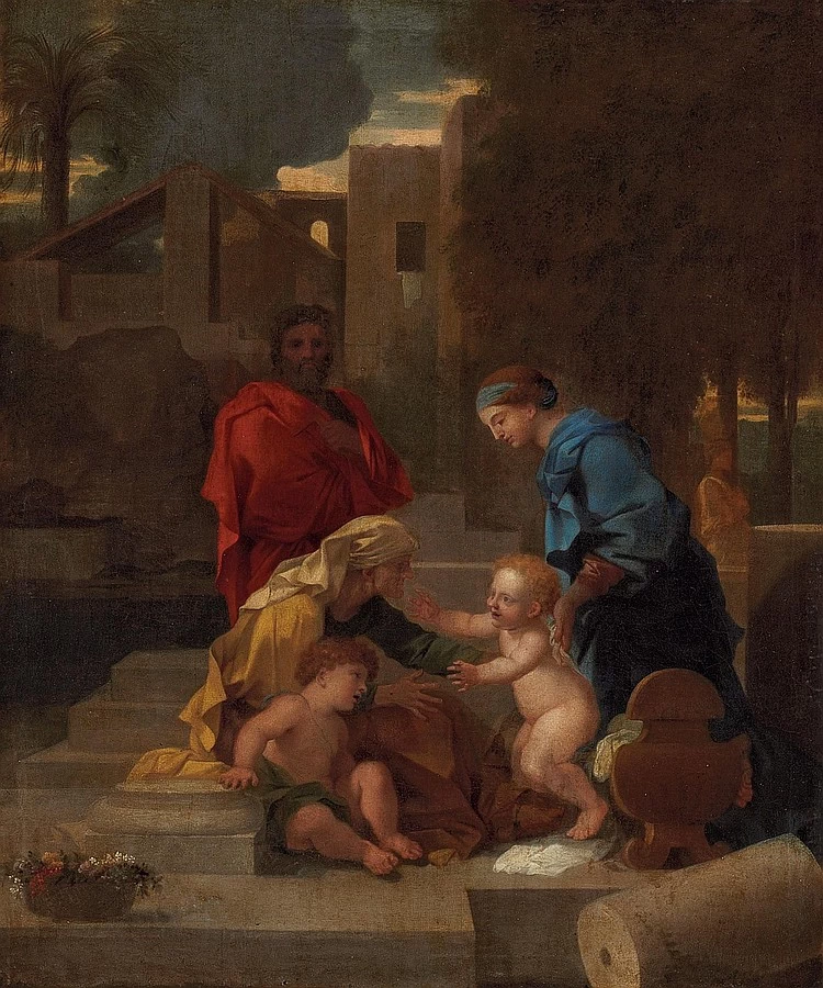 Sébastien Bourdon 139 La Sacra Famiglia con Santa Elisabetta e San Giovanni Battista Bambino