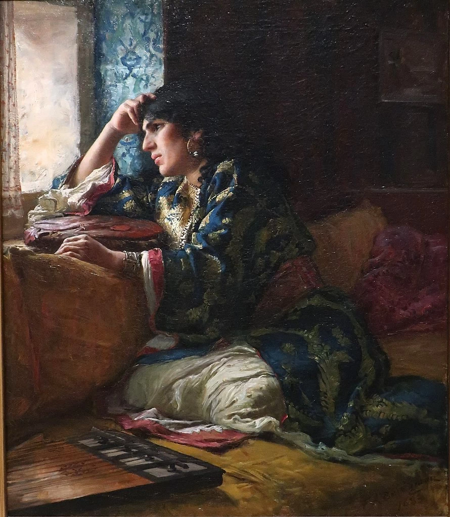 Quadro Su Tela Stampa D’Arte – 'Un Incontro Serale In Un Accampamento Nordafricano' Di F.A. Bridgman – 60x90 Cm