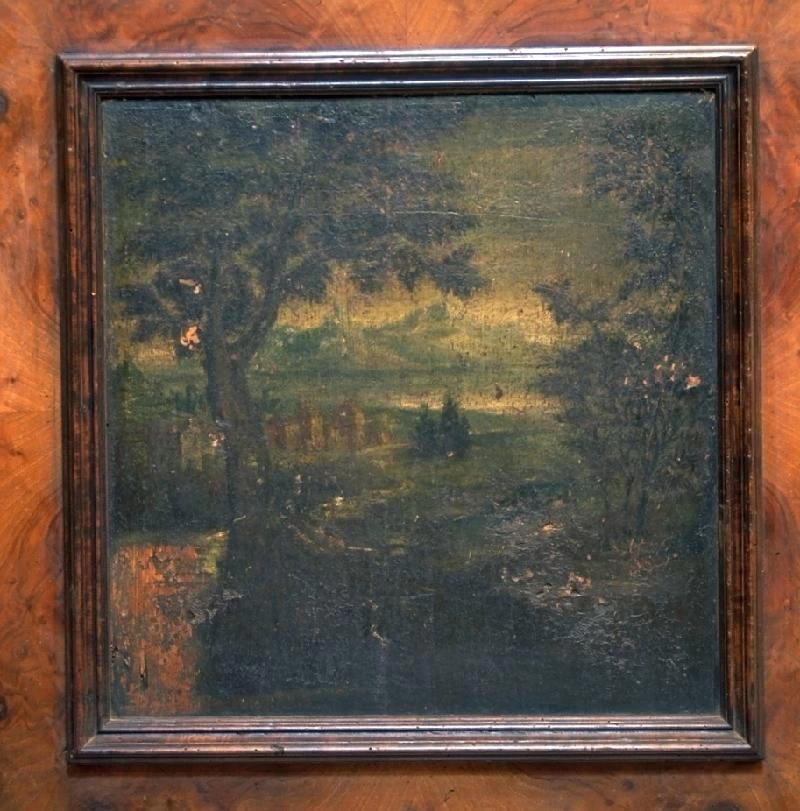Paesaggio con alberi e villaggio