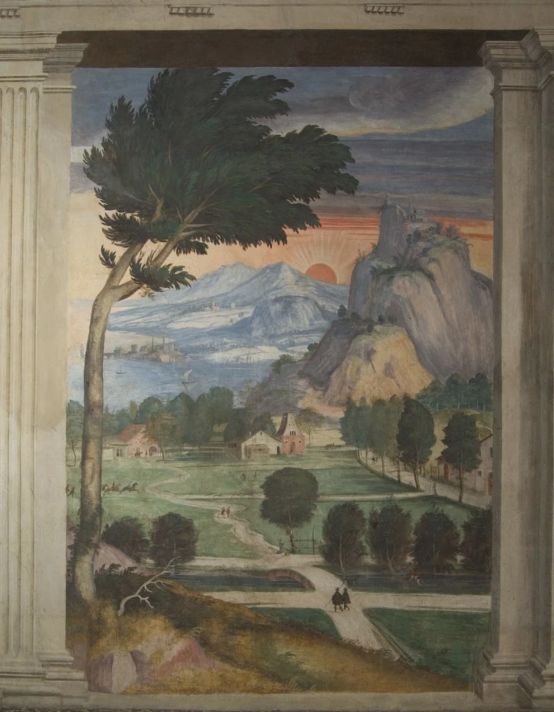 Paesaggio con tramonto