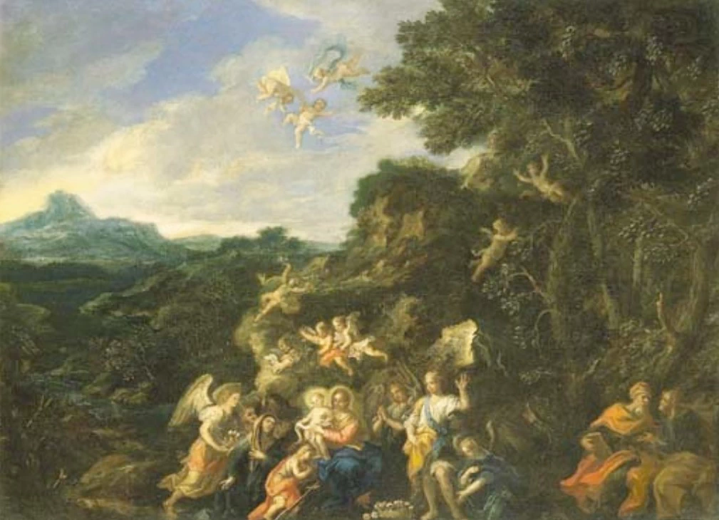 Giovanni Antonio Burrini 55 Riposo dalla fuga in Egitto con San Giovanni Battista, San Gioacchino e Sant'Anna
