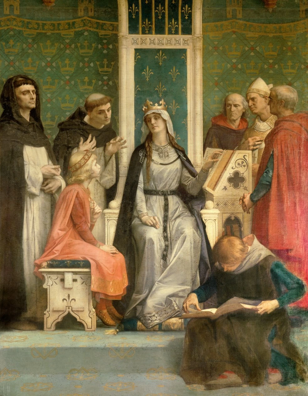 Alexandre Cabanel 47 La Vita di San Luigi La regina Bianca di Castiglia tiene una lezione al futuro re Luigi IX Pantheon, Parigi dettaglio