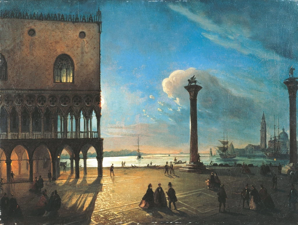 Ippolito Caffi 79 Piazzetta San Marco al chiaro di luna, Venezia