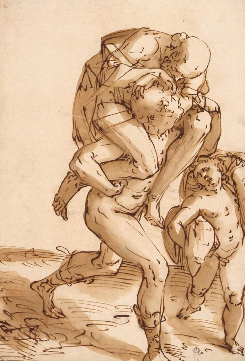 Luca Cambiaso 251 Fuga di Enea, Anchise e Ascanio da Troia Hermitage, San Pietroburgo