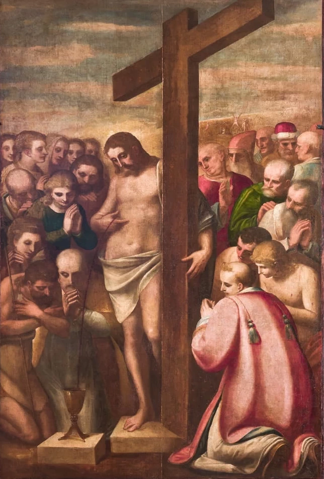 Luca Cambiaso 44 Cristo eucaristico adorato dai Santi Cattedrale di San Lorenzo, Genova