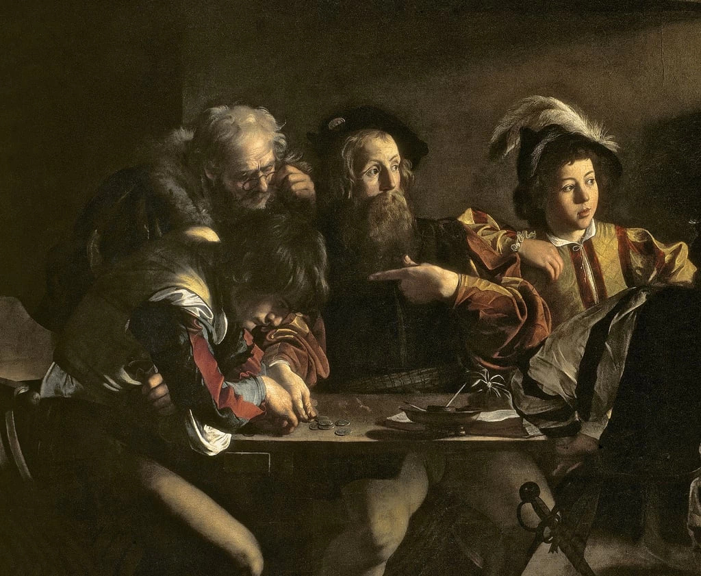 Caravaggio, Michelangelo Merisi 164 La chiamata di Matteo Cappella Contarelli, San Luigi dei Francesi, Roma dettaglio