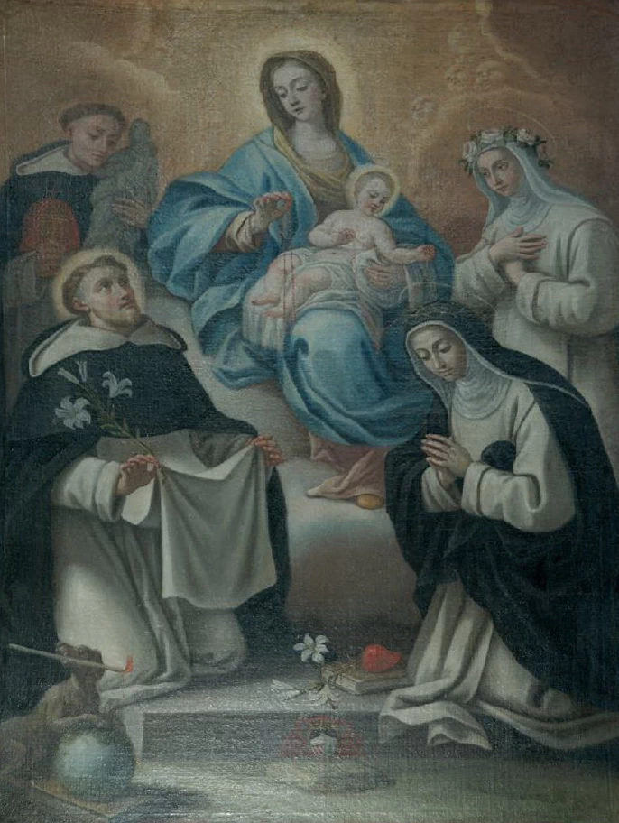 Dipinto con la Madonna del rosario con santi domenicani