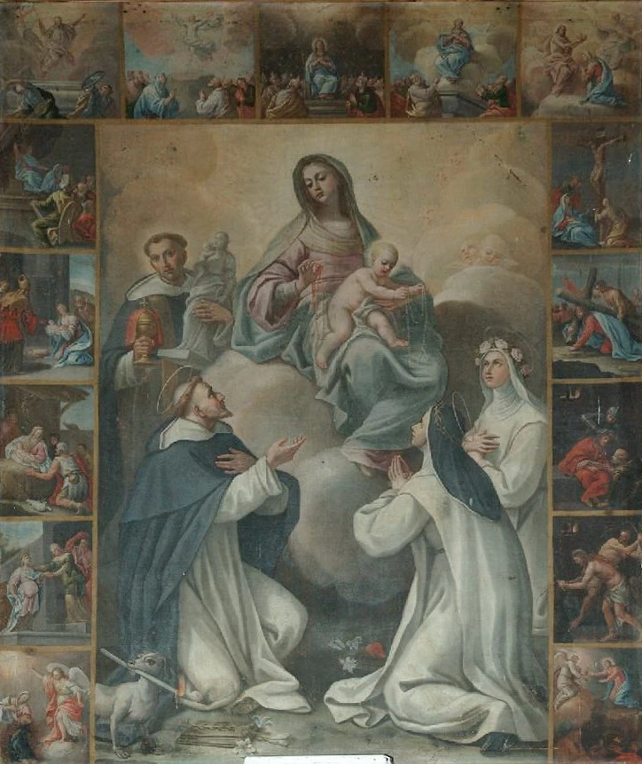 Dipinto con la Madonna e Gesù Bambino tra santi