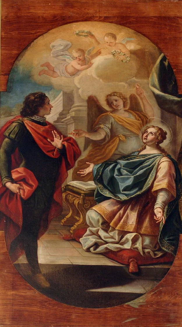 Santa Cecilia e lo sposo Valeriano in olio su tela