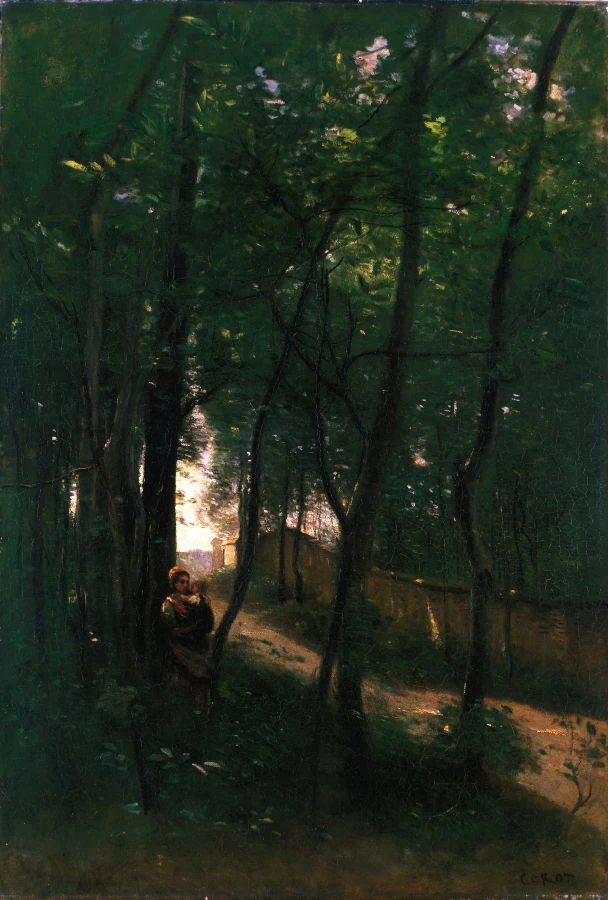 Jean Baptiste Camille Corot 146 paesaggio con donna e bambino Fine Art Museums of San Francisco