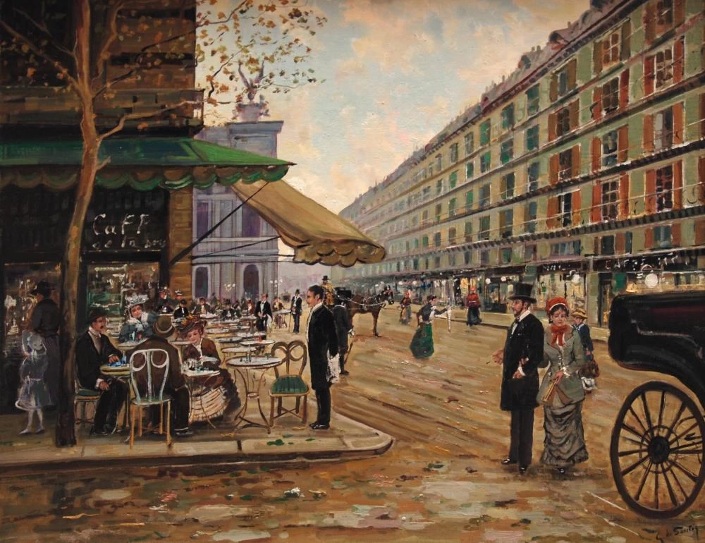 Giuseppe De Sanctis Boulevard parigino con figure