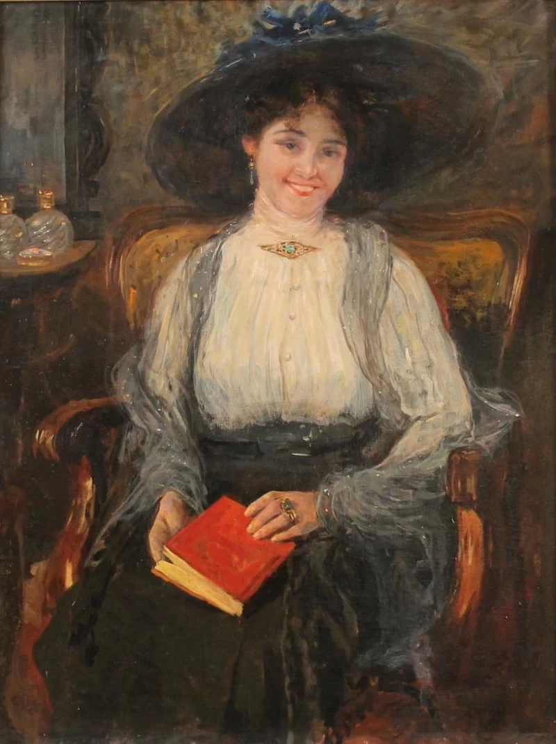 Giuseppe De Sanctis Donna in interno con libro